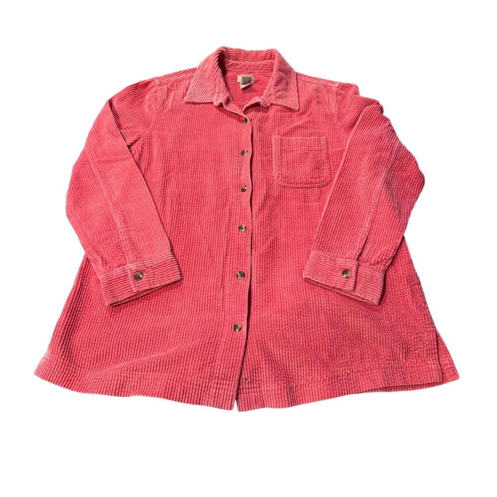 L.L.‎ Bean 90s Corduroy Shirt Jacket L Petite Pink Button Up Wide Ribbed Classic